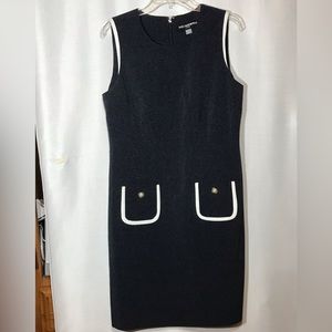 Karl Lagerfeld Paris textured navy sleevelessTwo-Tone Pocket sheath Dress Sz 12